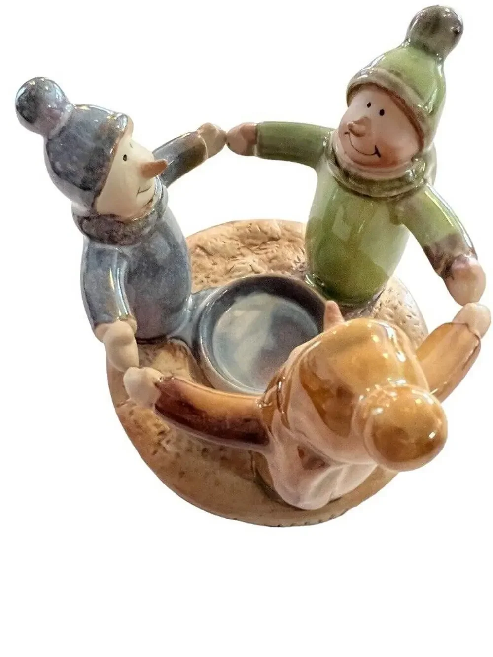 New Potters Garden Tea Light Candle Holder Circle of Snowmen Holiday Decor